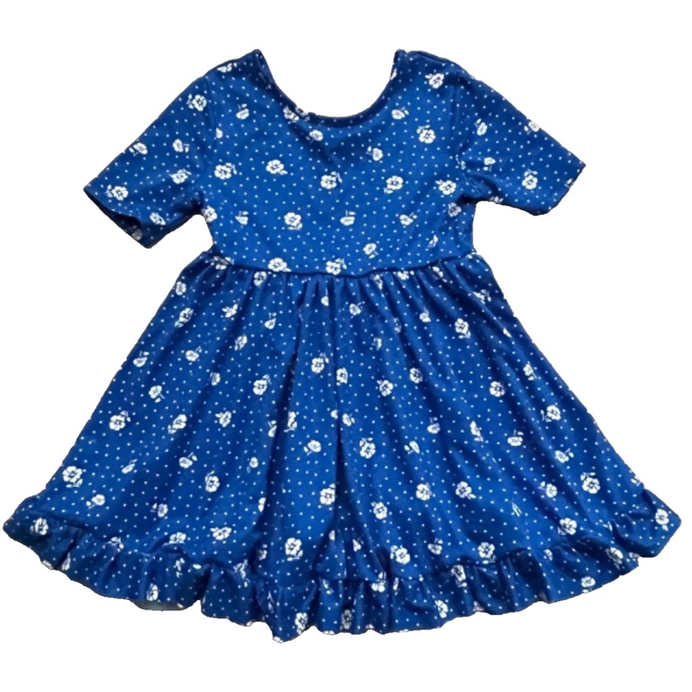 Chenault Girl Royal Blue Ruffled Floral Dress Size 4